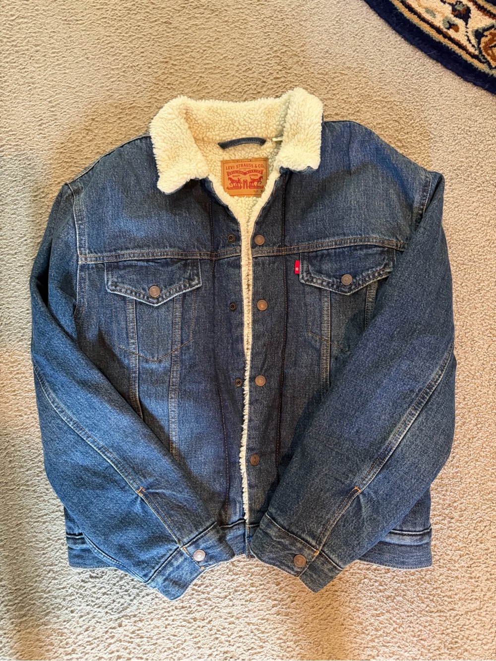 Levi's Blue Denim trucker Jacket, women’s XL, with Cream Sherpa lining